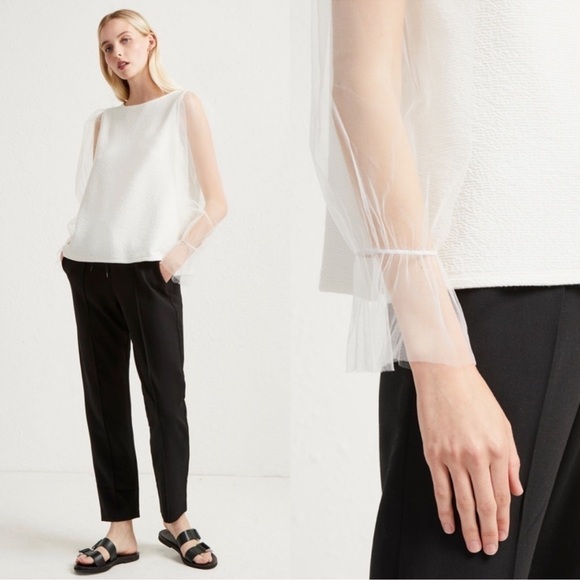 French Connection Long Sheer Sleeve White Blouse Top S - Picture 2 of 10